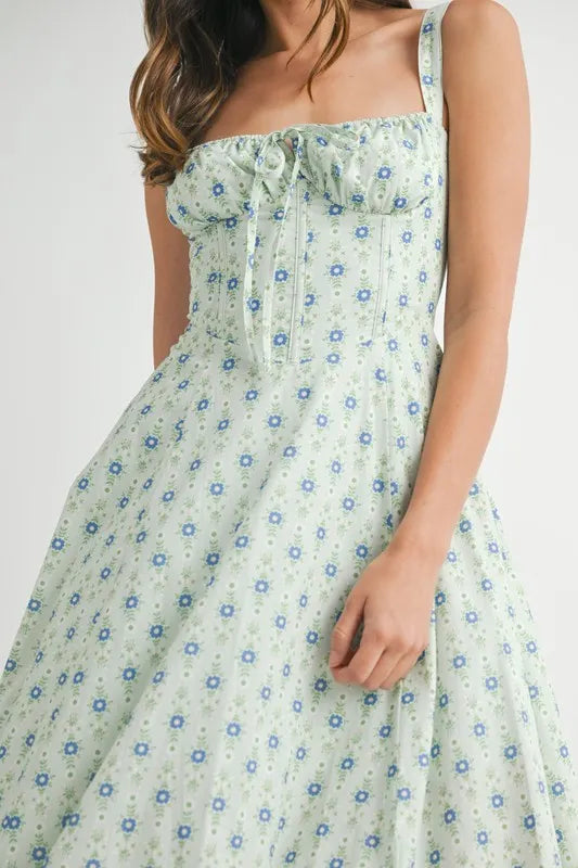 Floral Print Bustier Lace-Up Midi Dress for Women - gallery