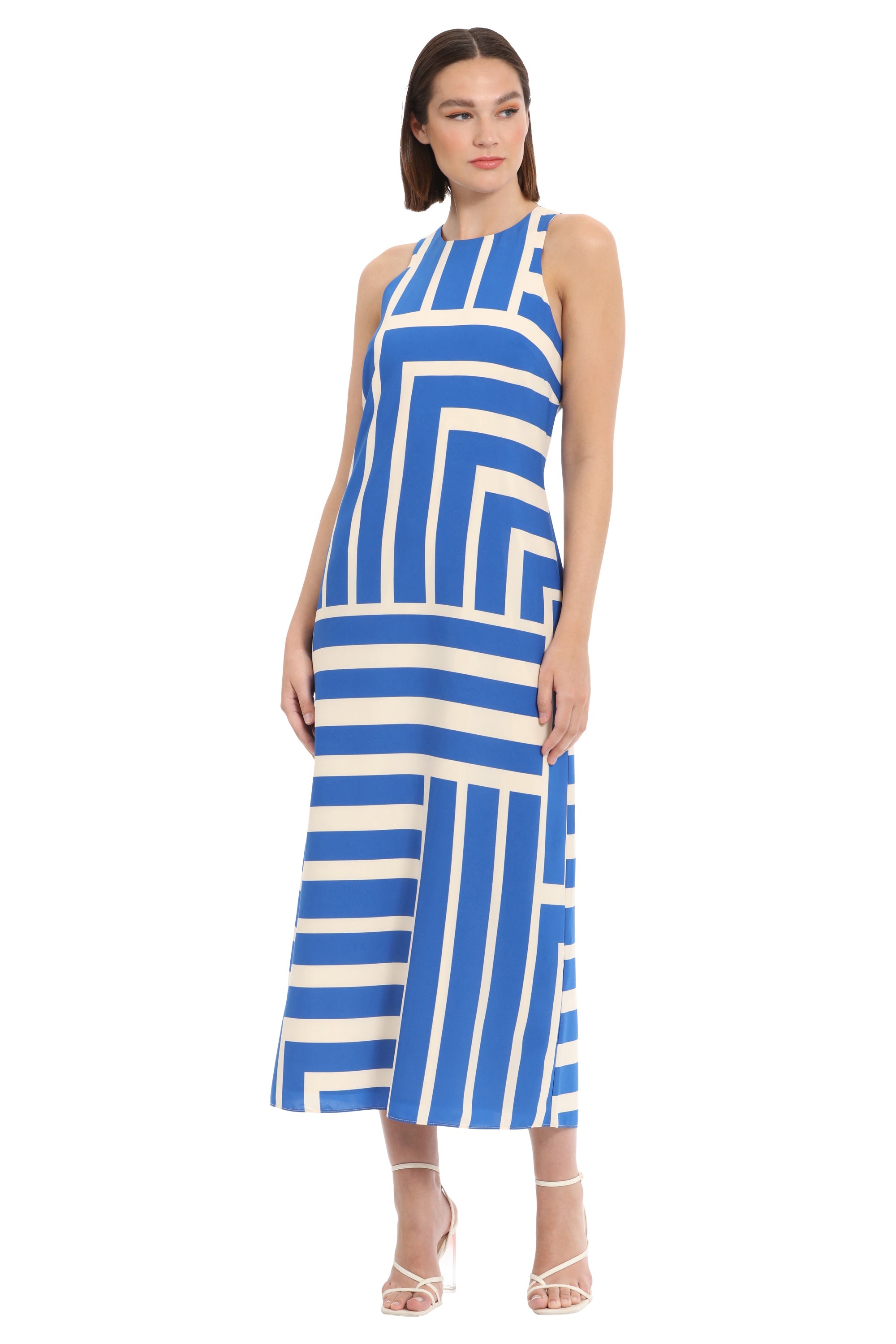 Quincy Midi Shift Dress in Intersection Stripes for Women - CREAM/ROYAL BLUE