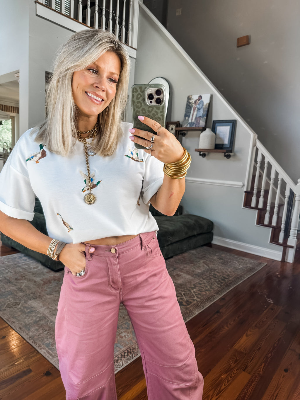 Duck Embroidered Cotton T-Shirt for Women — Soft White Casual - gallery