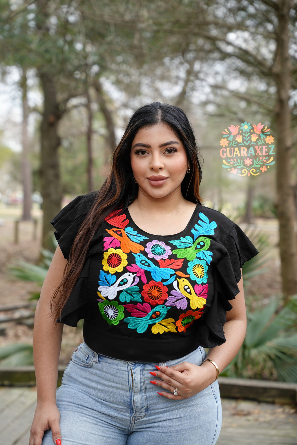 Artisan Embroidered Floral Top for Women — One Size Adjustable