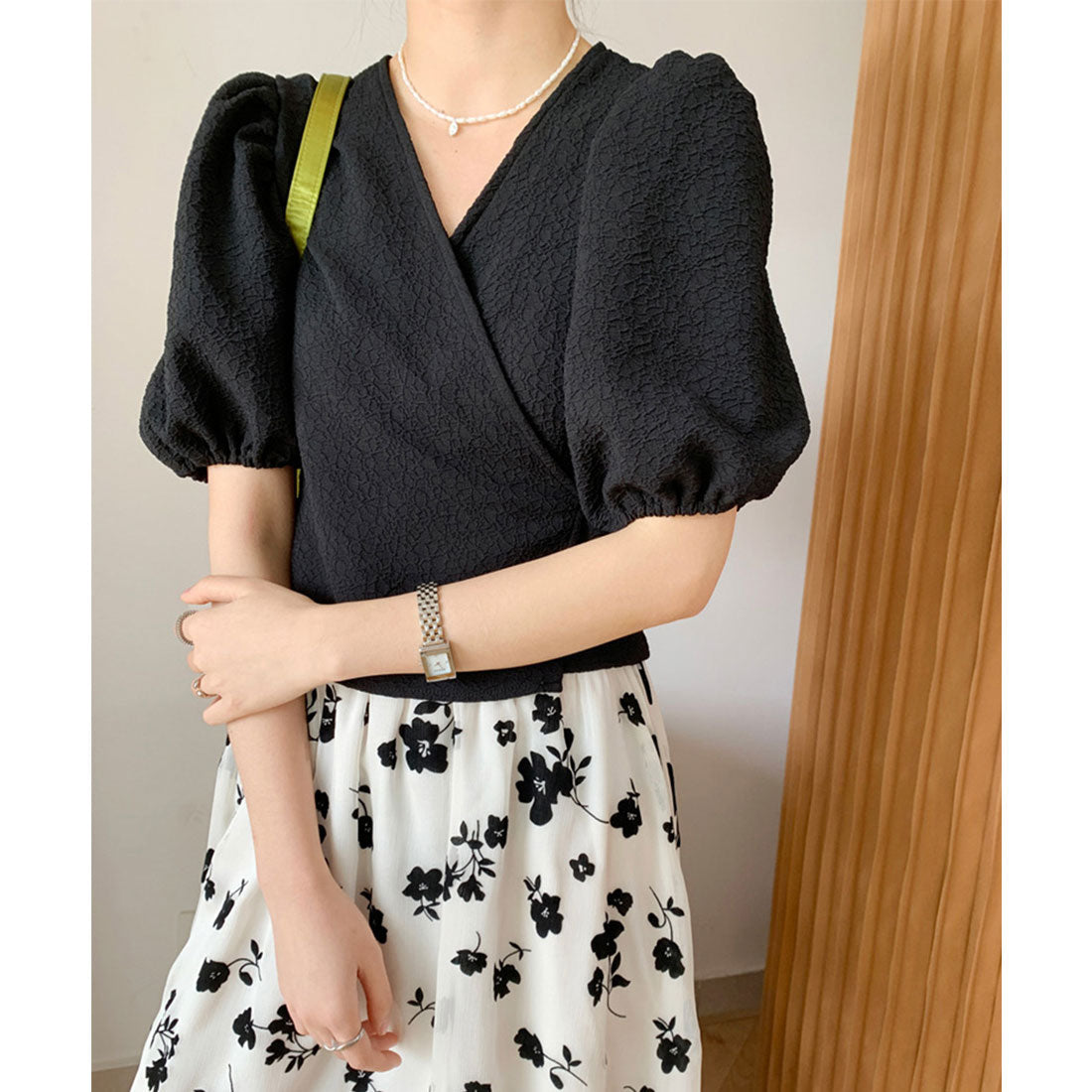 Wrap Top with Puff Sleeves for Women