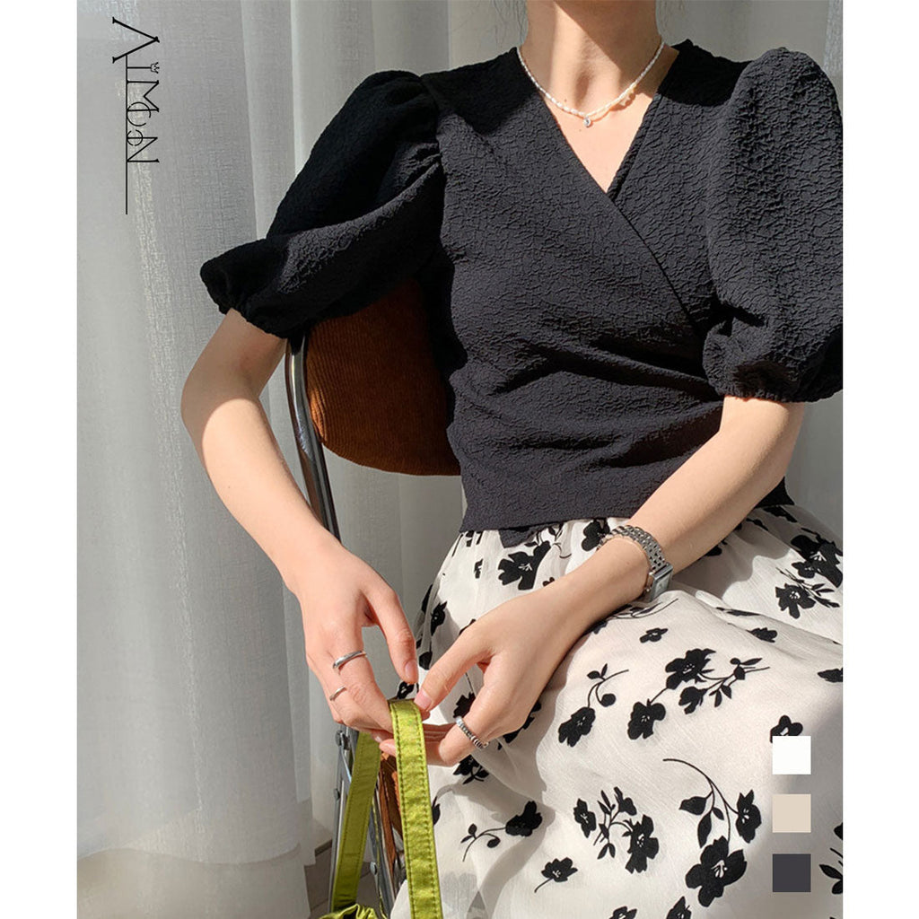 Wrap Top with Puff Sleeves for Women - gallery