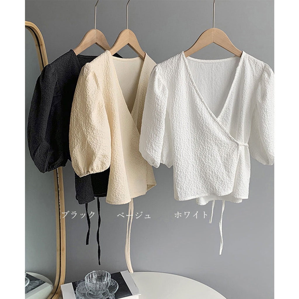 Wrap Top with Puff Sleeves for Women - gallery