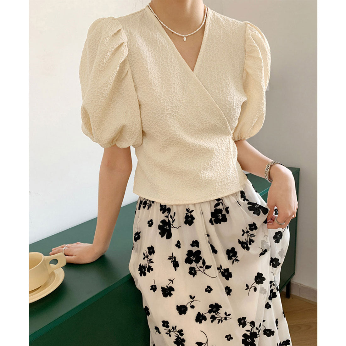 Wrap Top with Puff Sleeves for Women - gallery