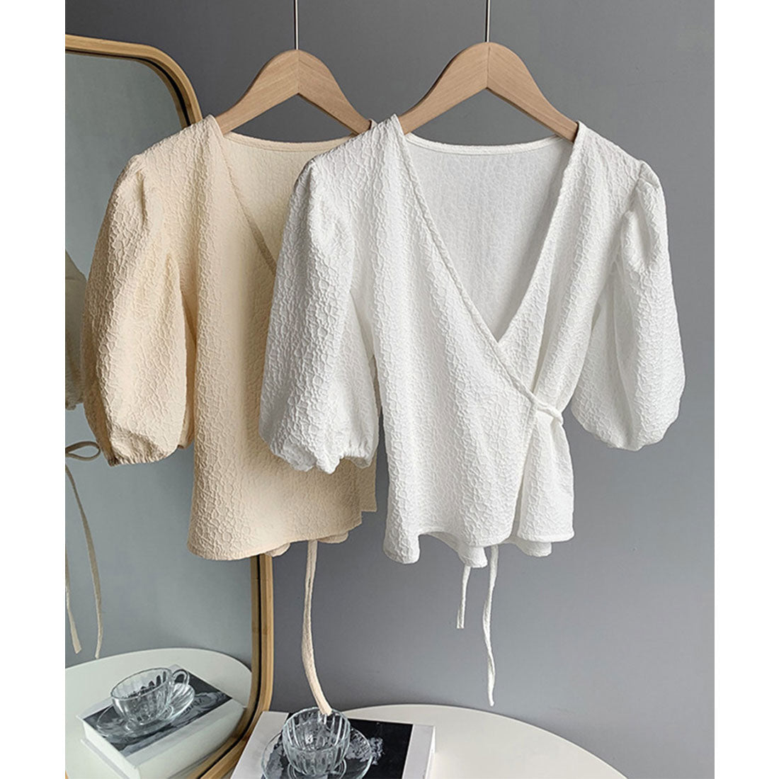 Wrap Top with Puff Sleeves for Women - gallery