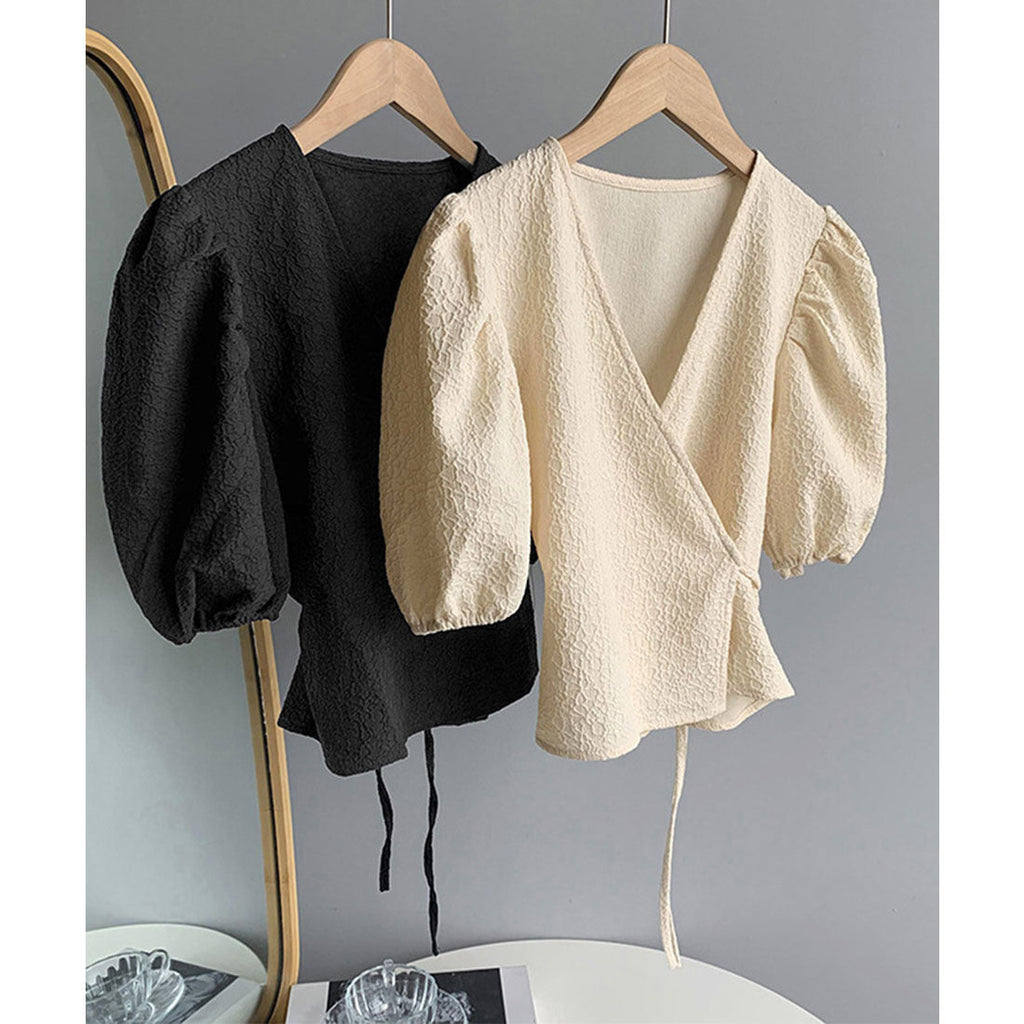 Wrap Top with Puff Sleeves for Women - gallery