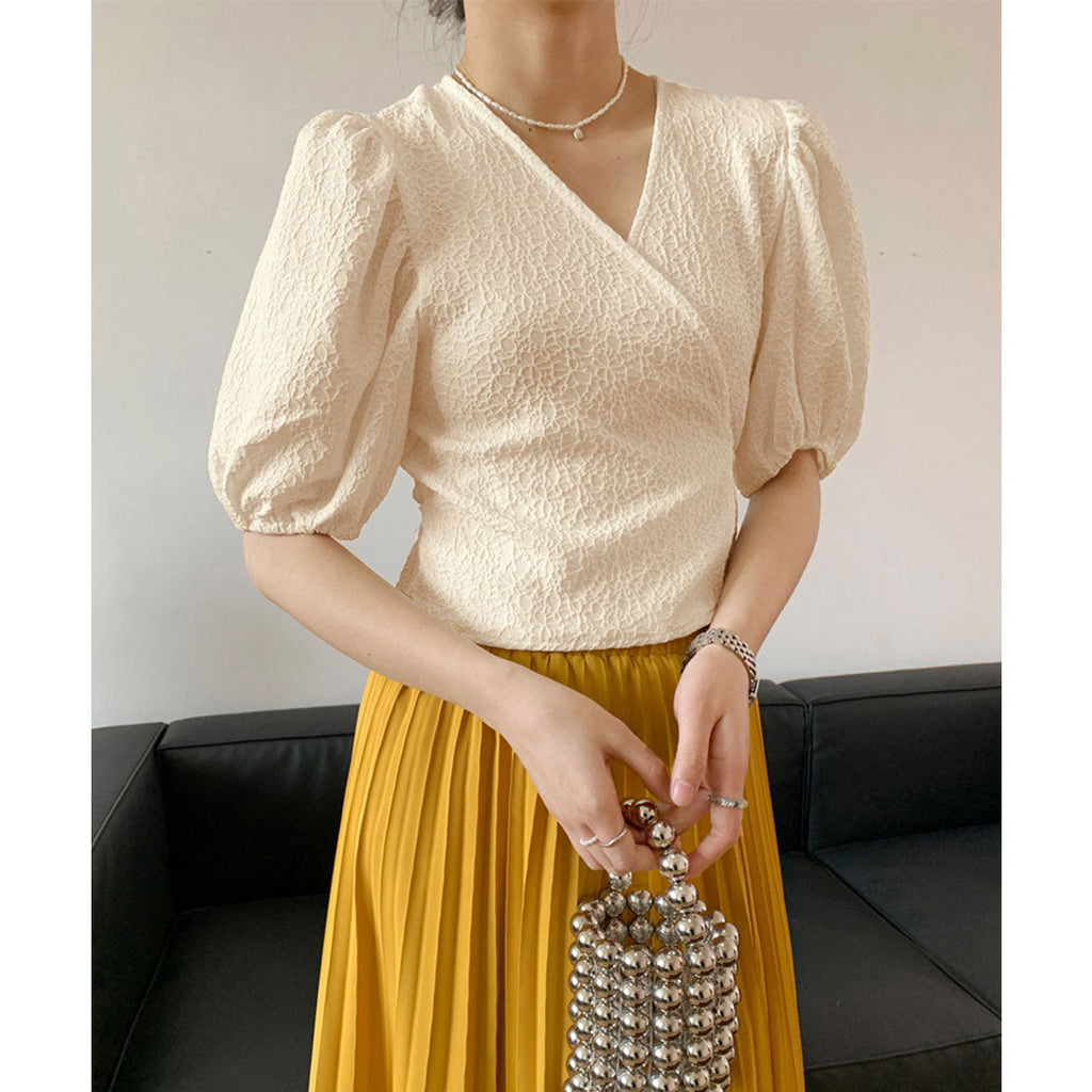 Wrap Top with Puff Sleeves for Women - gallery