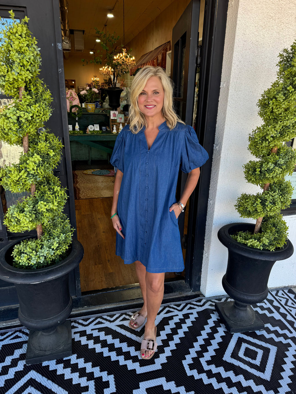 Puffy Sleeve Denim Dress