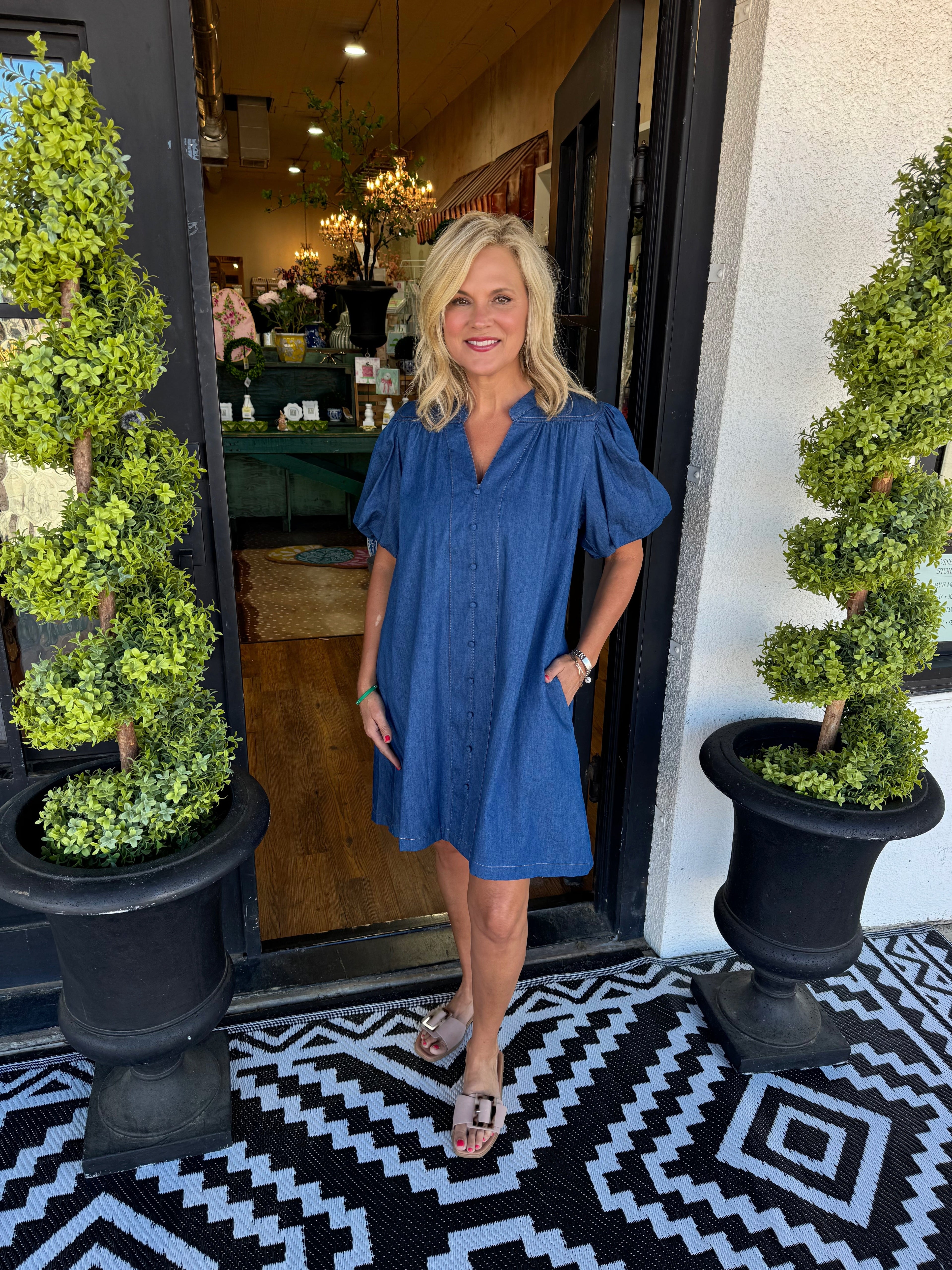 Puffy Sleeve Denim Dress
