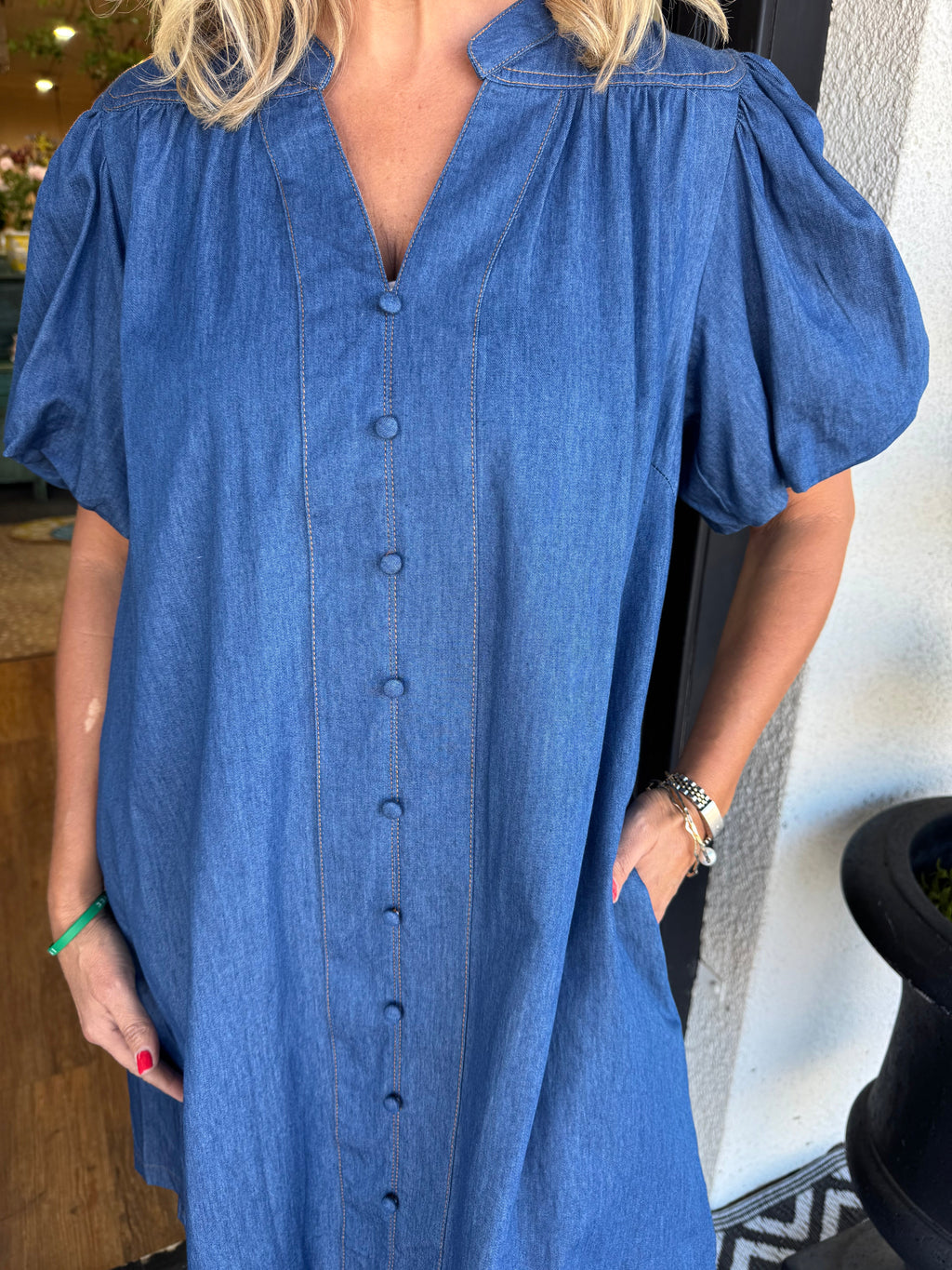 Puffy Sleeve Denim Dress - gallery