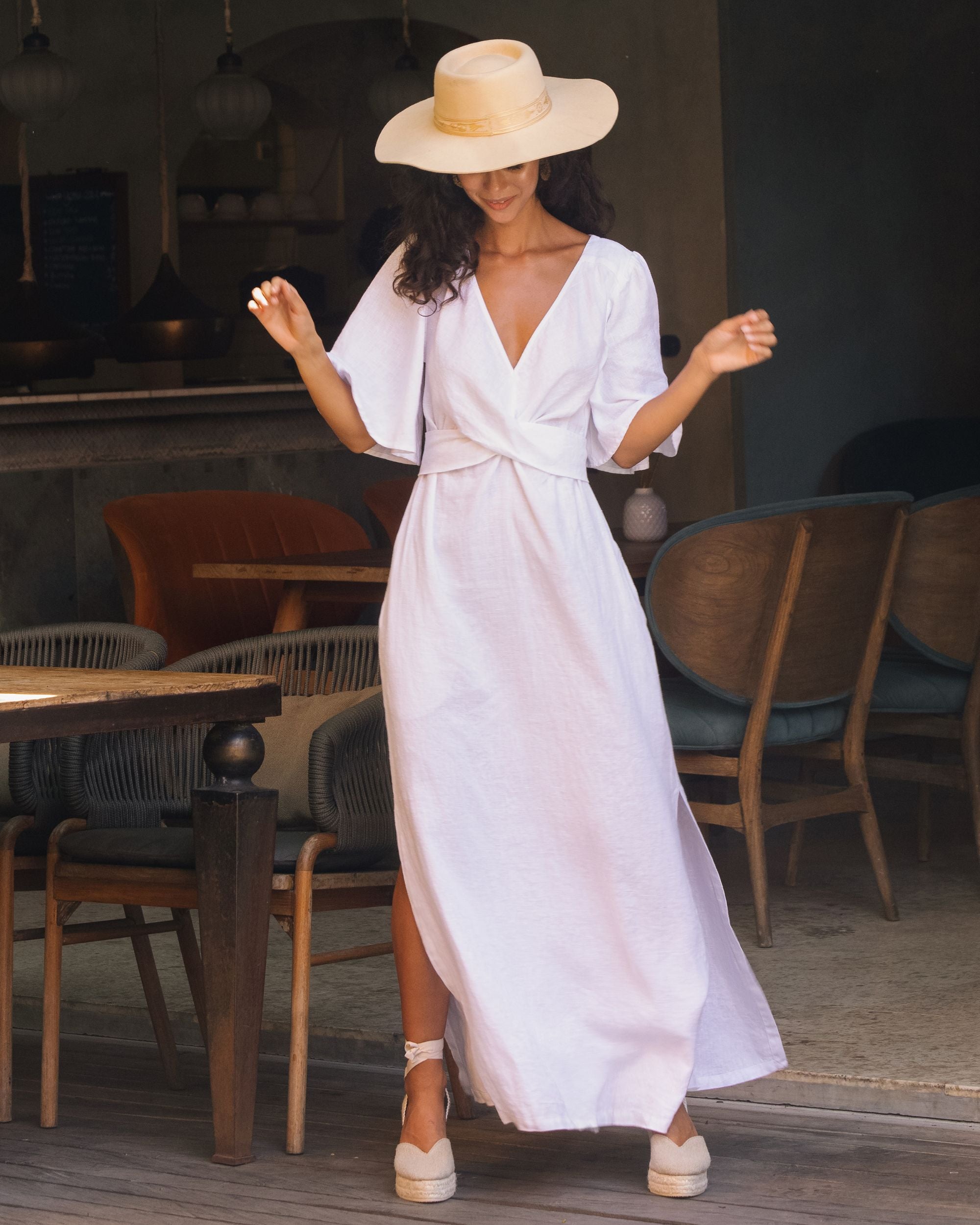 Maxi Linen Dress Agra in White - gallery