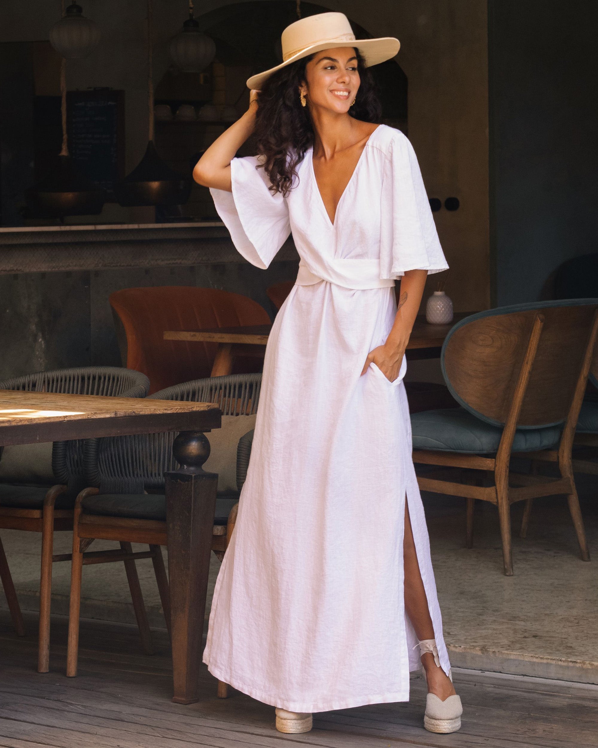 Maxi Linen Dress Agra in White