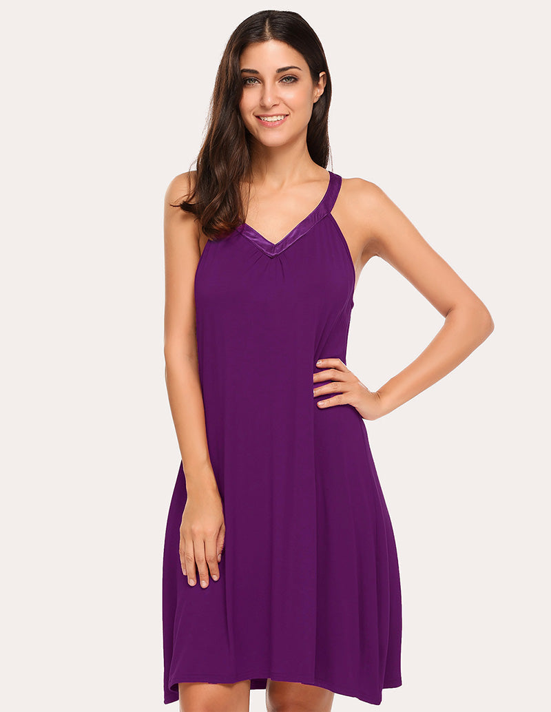 Cold Shoulder Racerback Night Dress - Eggplant