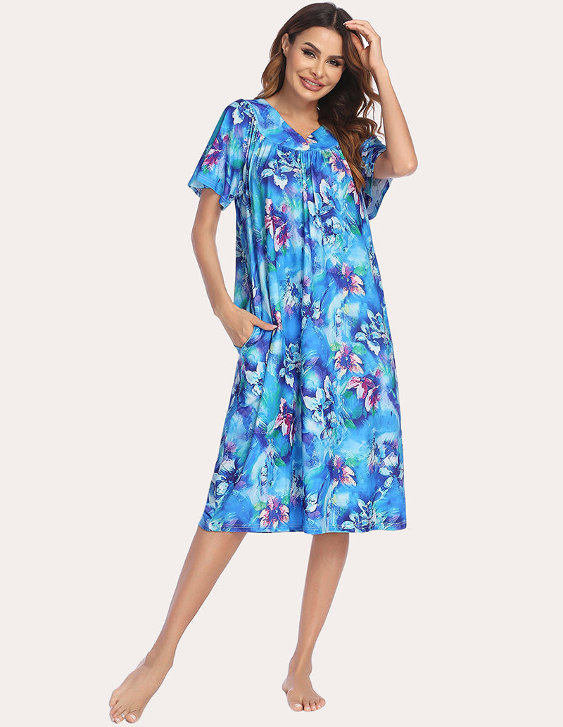 Short Sleeve Lounger Nightgown - Aqua Multi