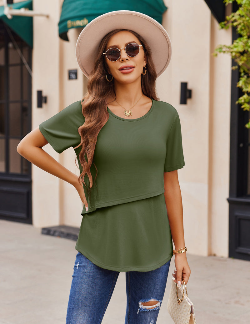 Short Sleeve Nursing Shirts Soft Maternity Tops - gallery