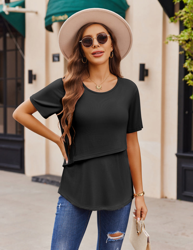 Short Sleeve Nursing Shirts Soft Maternity Tops - gallery