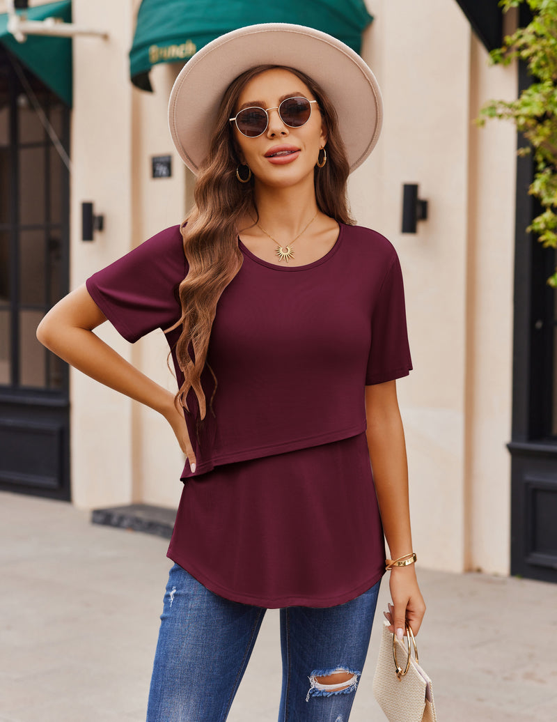 Short Sleeve Nursing Shirts Soft Maternity Tops - gallery