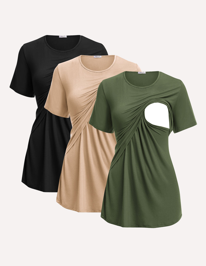 Short Sleeve Nursing Shirts Soft Maternity Tops - gallery