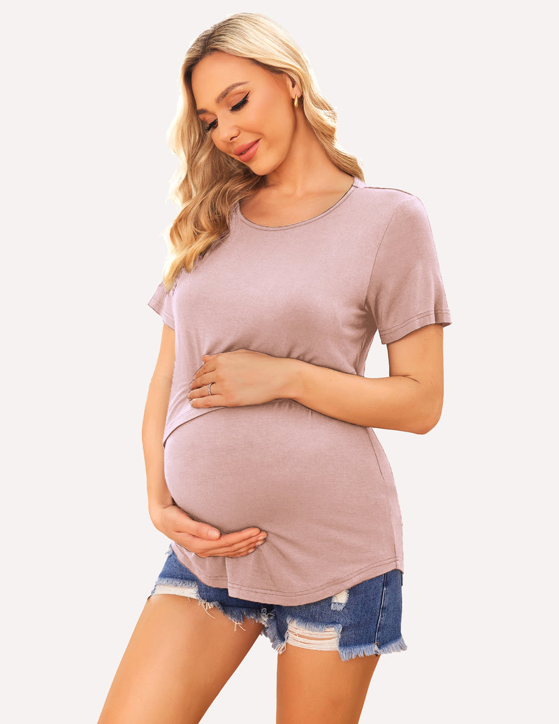 Short Sleeve Nursing Shirts Soft Maternity Tops - gallery