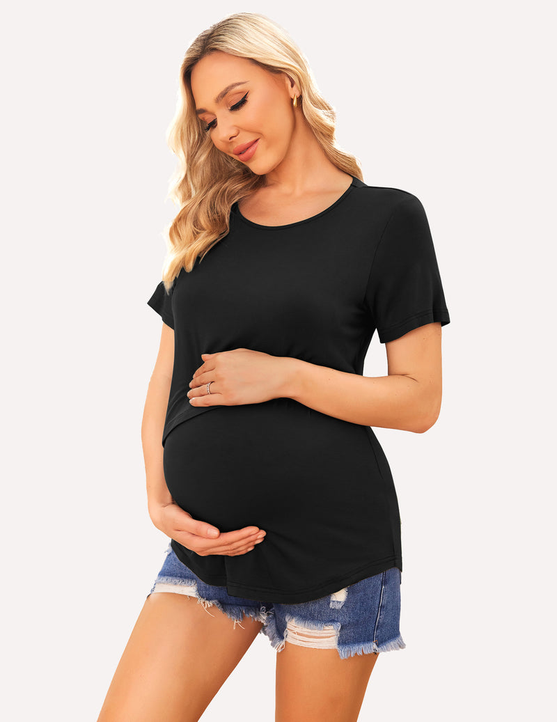 Short Sleeve Nursing Shirts Soft Maternity Tops - gallery