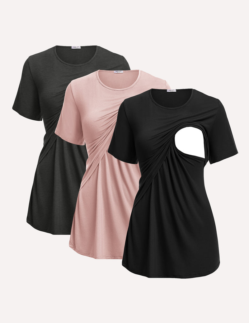 Short Sleeve Nursing Shirts Soft Maternity Tops - gallery