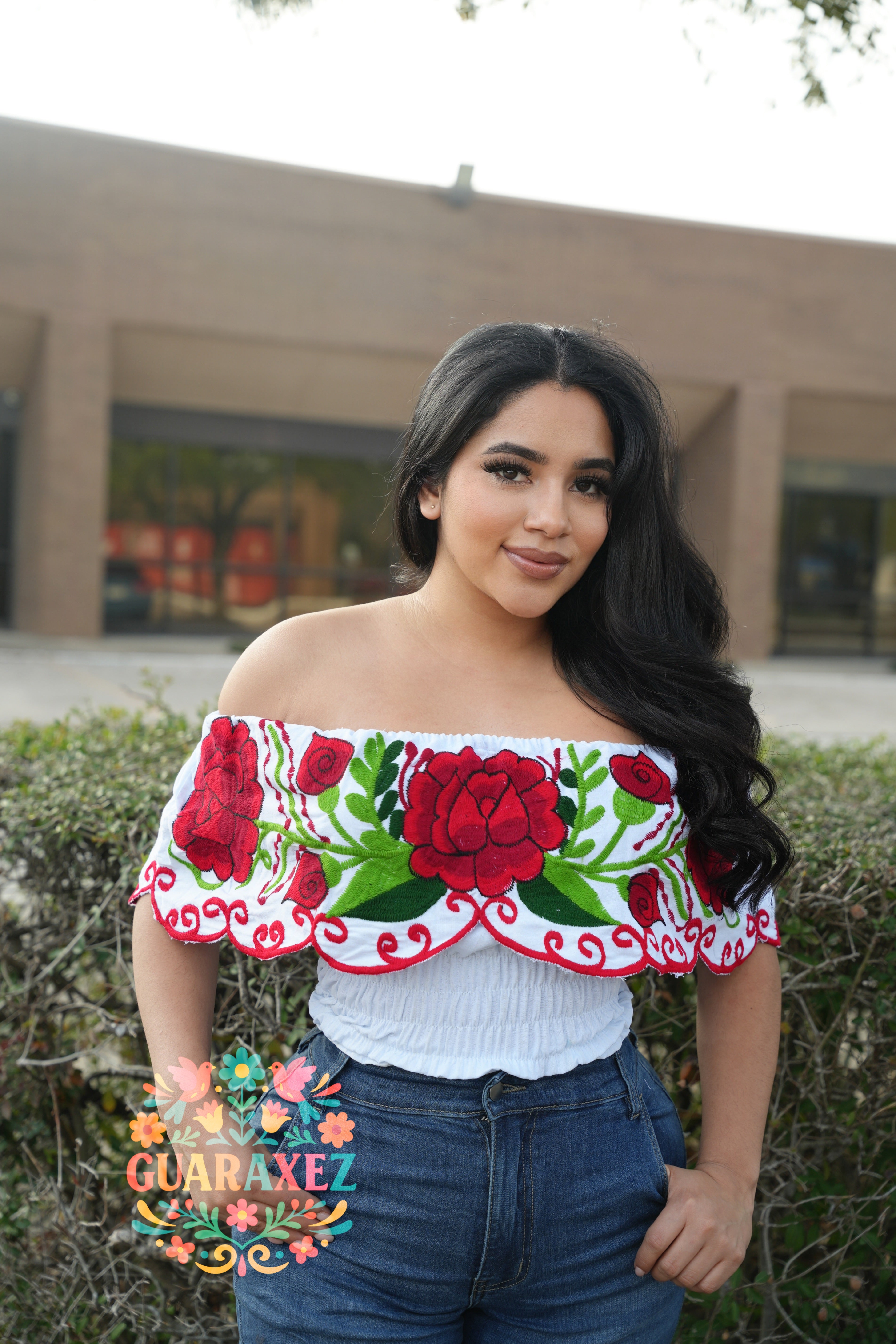 Alejandrina Mexican Embroidery Top for Women — Floral - White/ Red