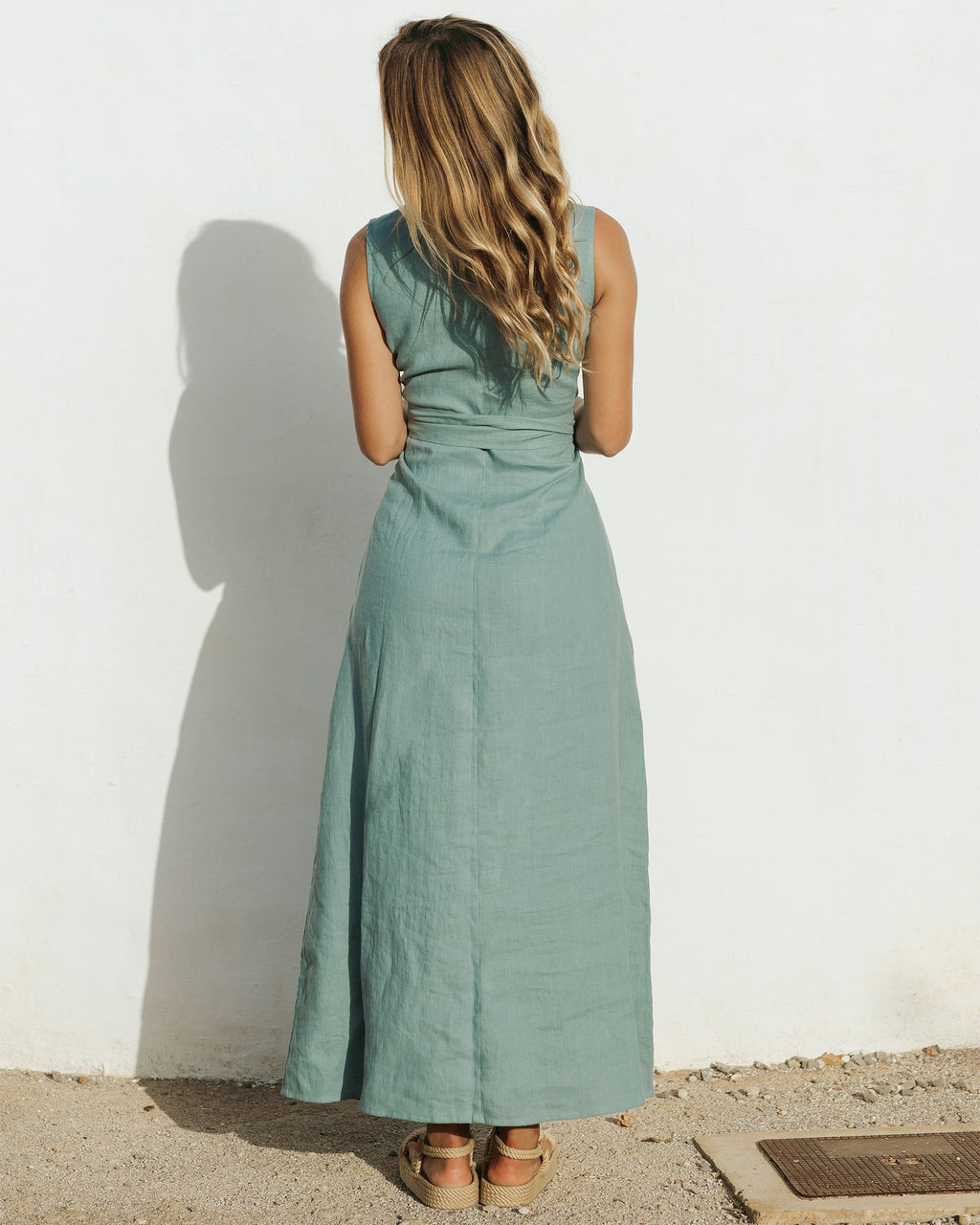 Long Linen Dress Boracay in Teal Blue - gallery