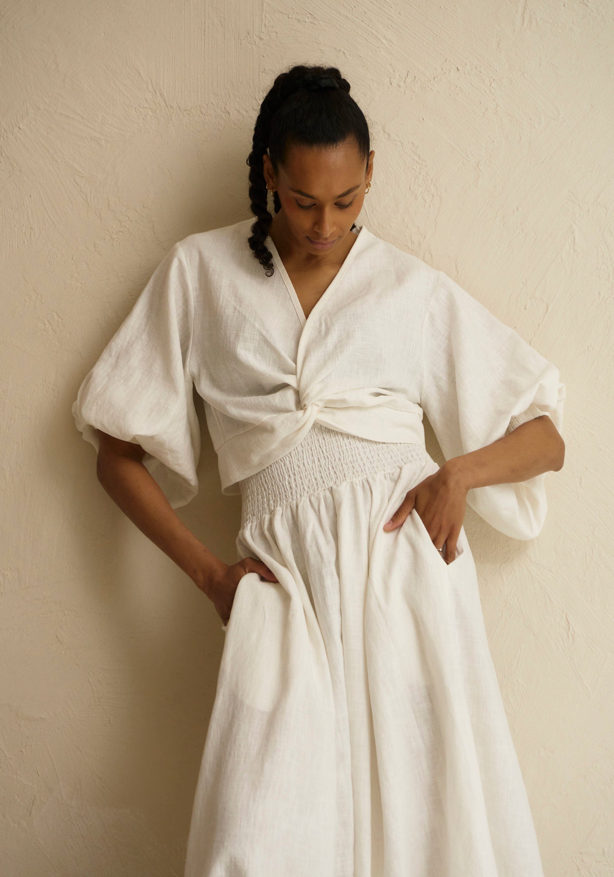 Linen Tish Top & Skirt Set in Cream - gallery