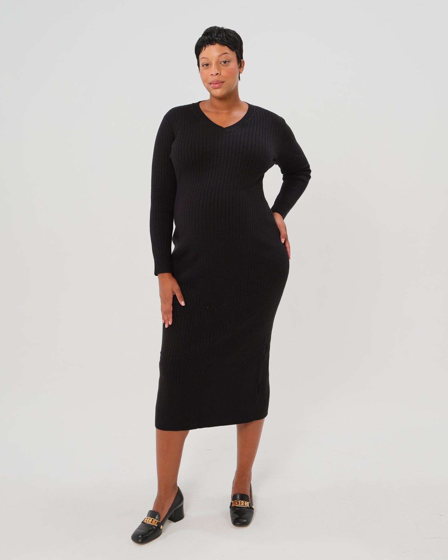 MARION ReNew - Black Full Body Ribbed Maternity & Nursing Maxi Sweater D... — gallery