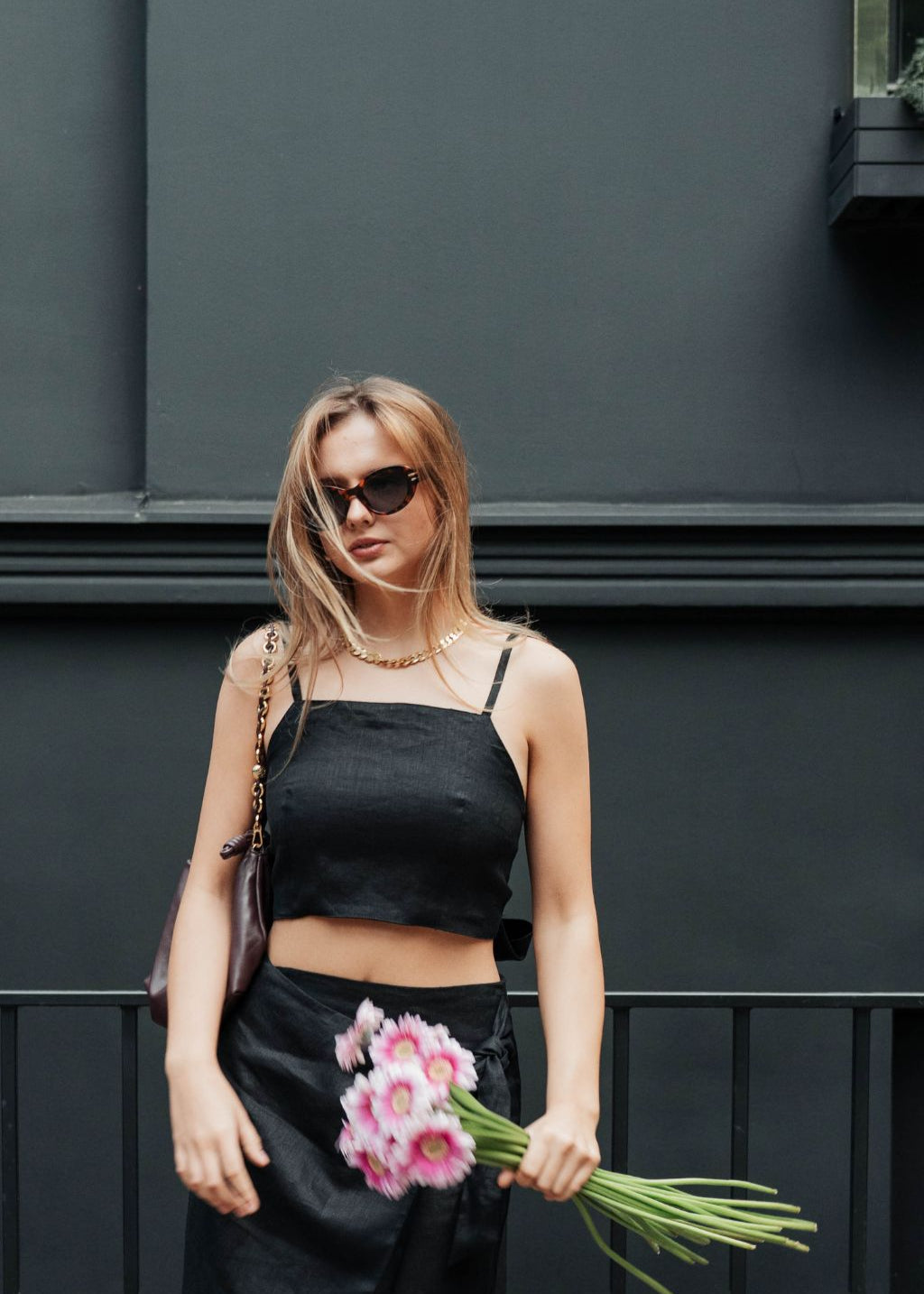 Black Linen Crop Top for Women — Adjustable Sustainable Style - gallery