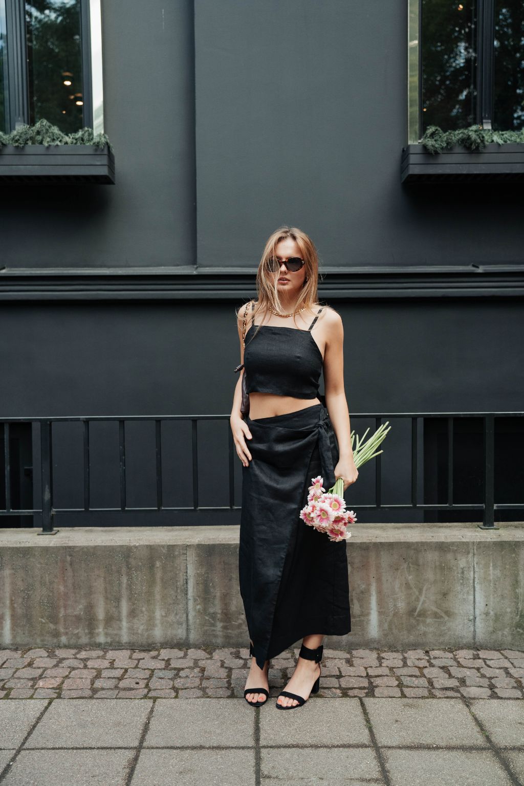 Black Linen Midi Skirt for Women — Sustainable Deadstock Style - gallery