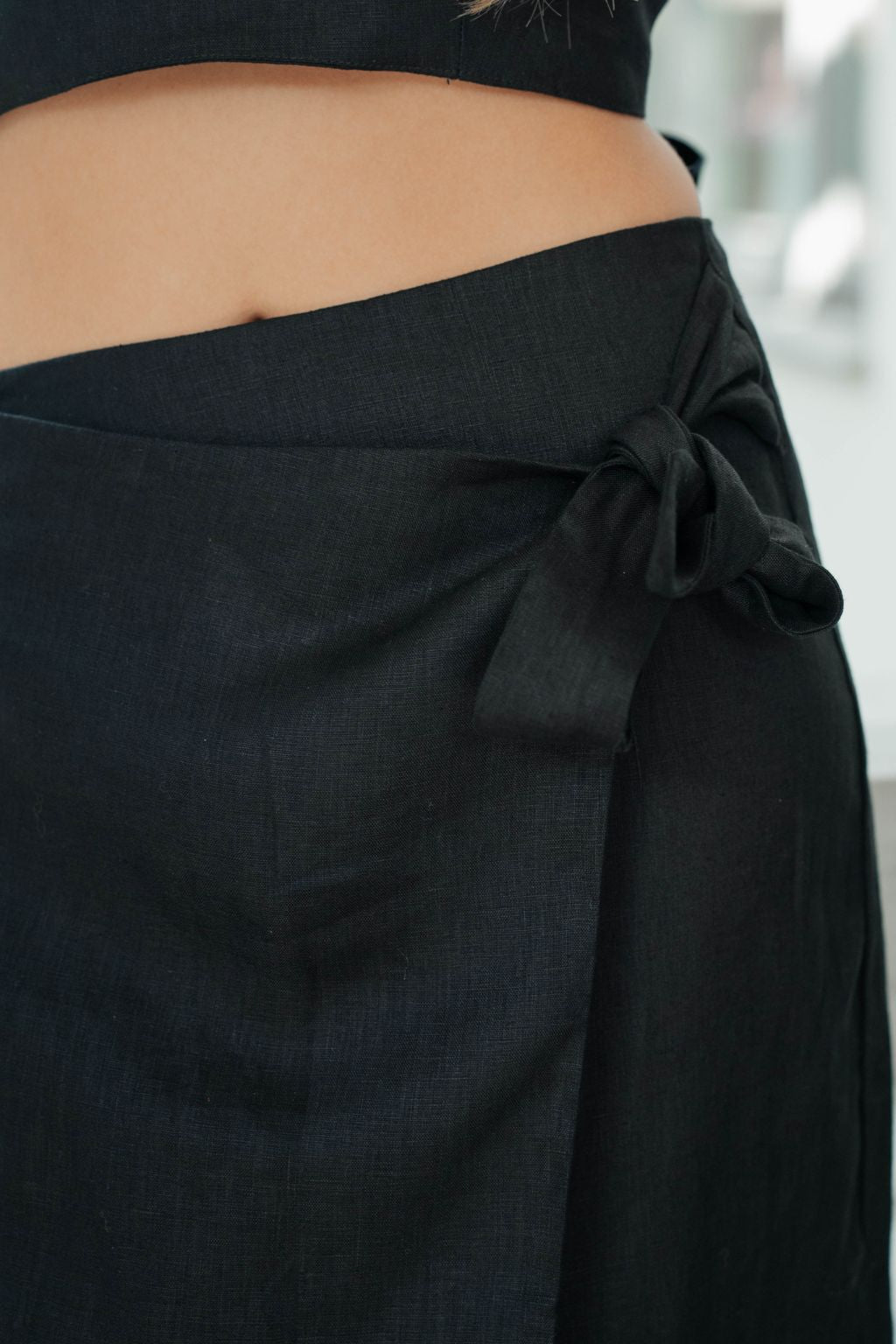 Black Linen Midi Skirt for Women — Sustainable Deadstock Style - gallery