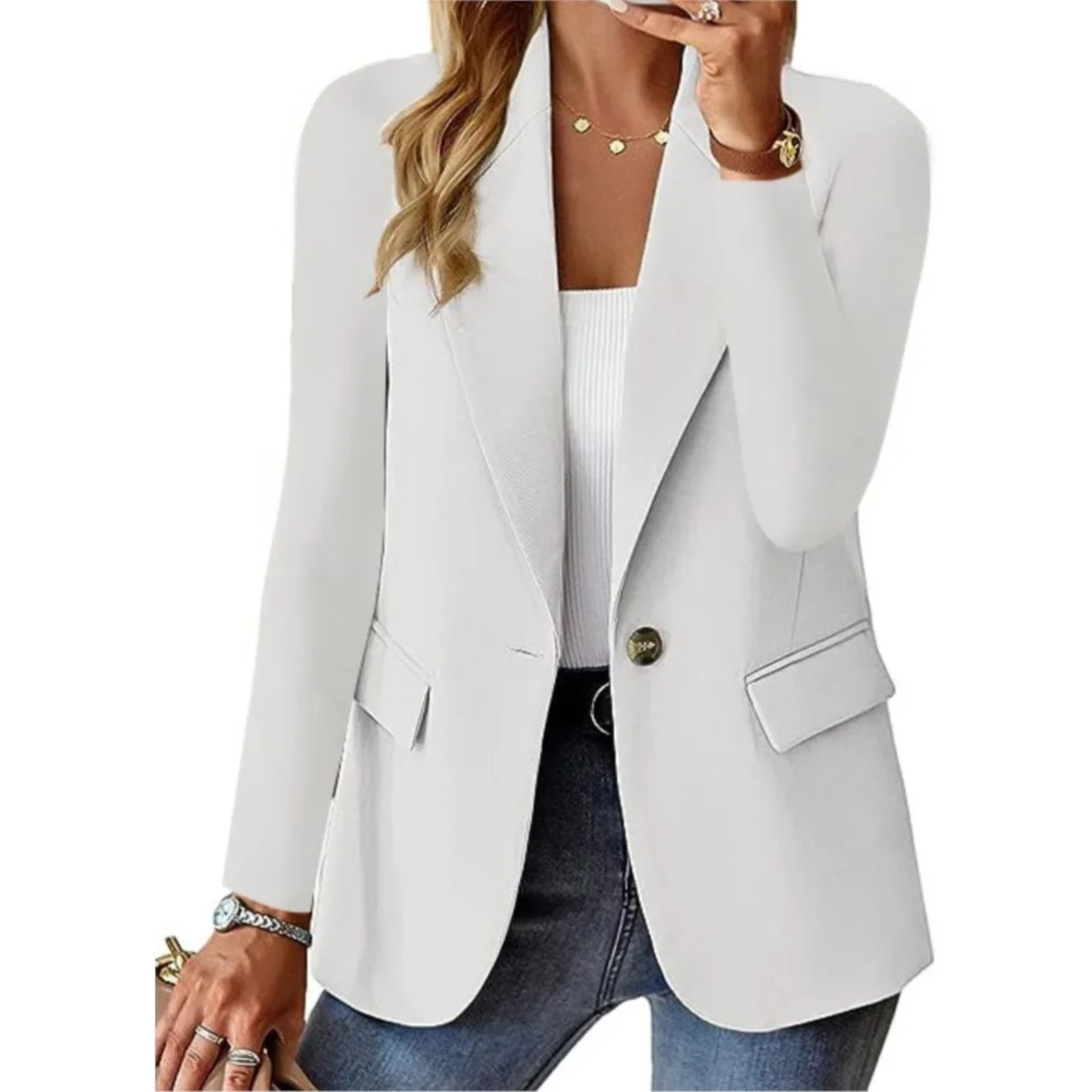 Women's Blazer with Button Closure and Practical Pockets