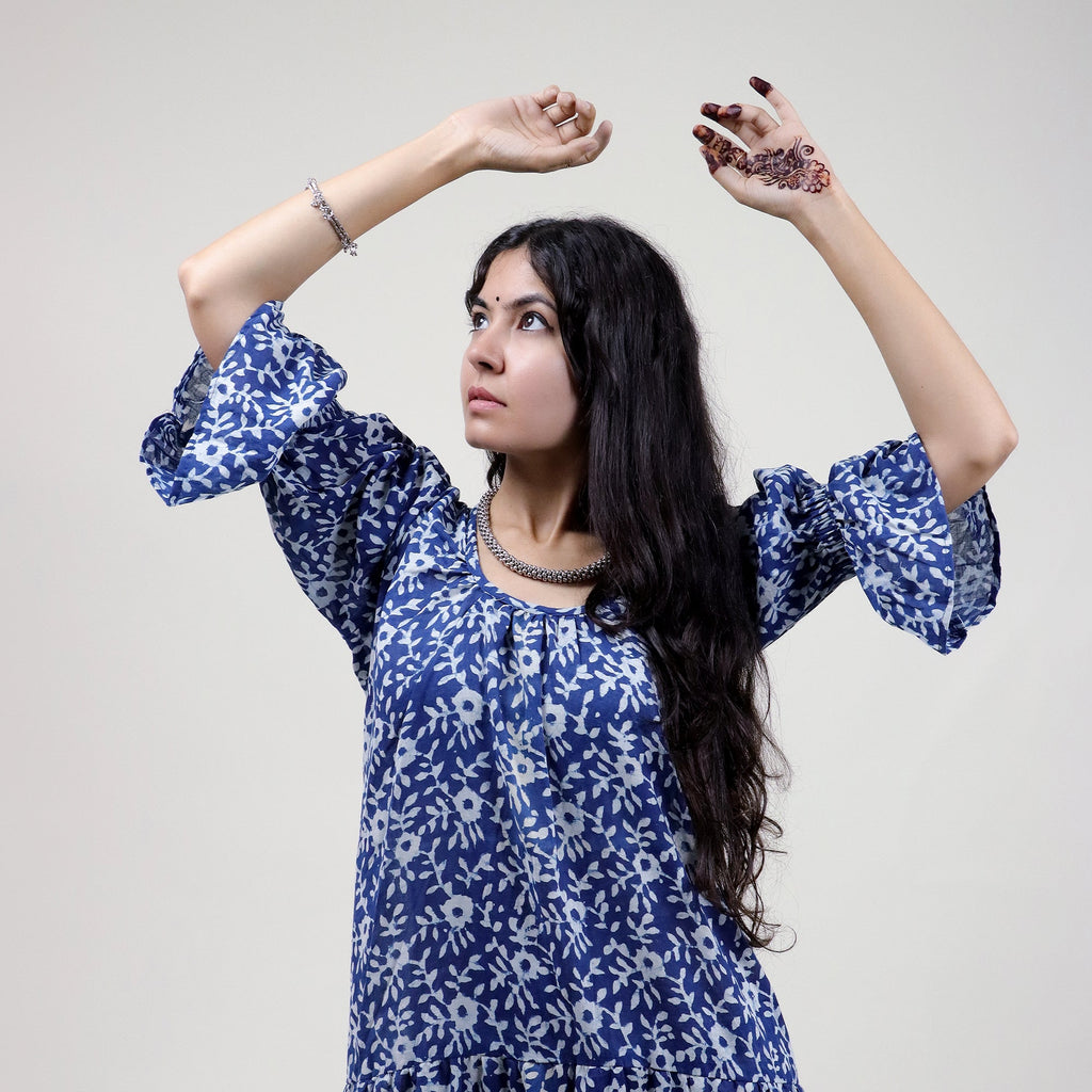 Indian Block Print Floral Casual Midi Dress for Women - gallery