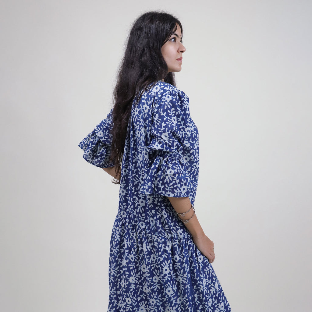 Indian Block Print Floral Casual Midi Dress for Women - gallery