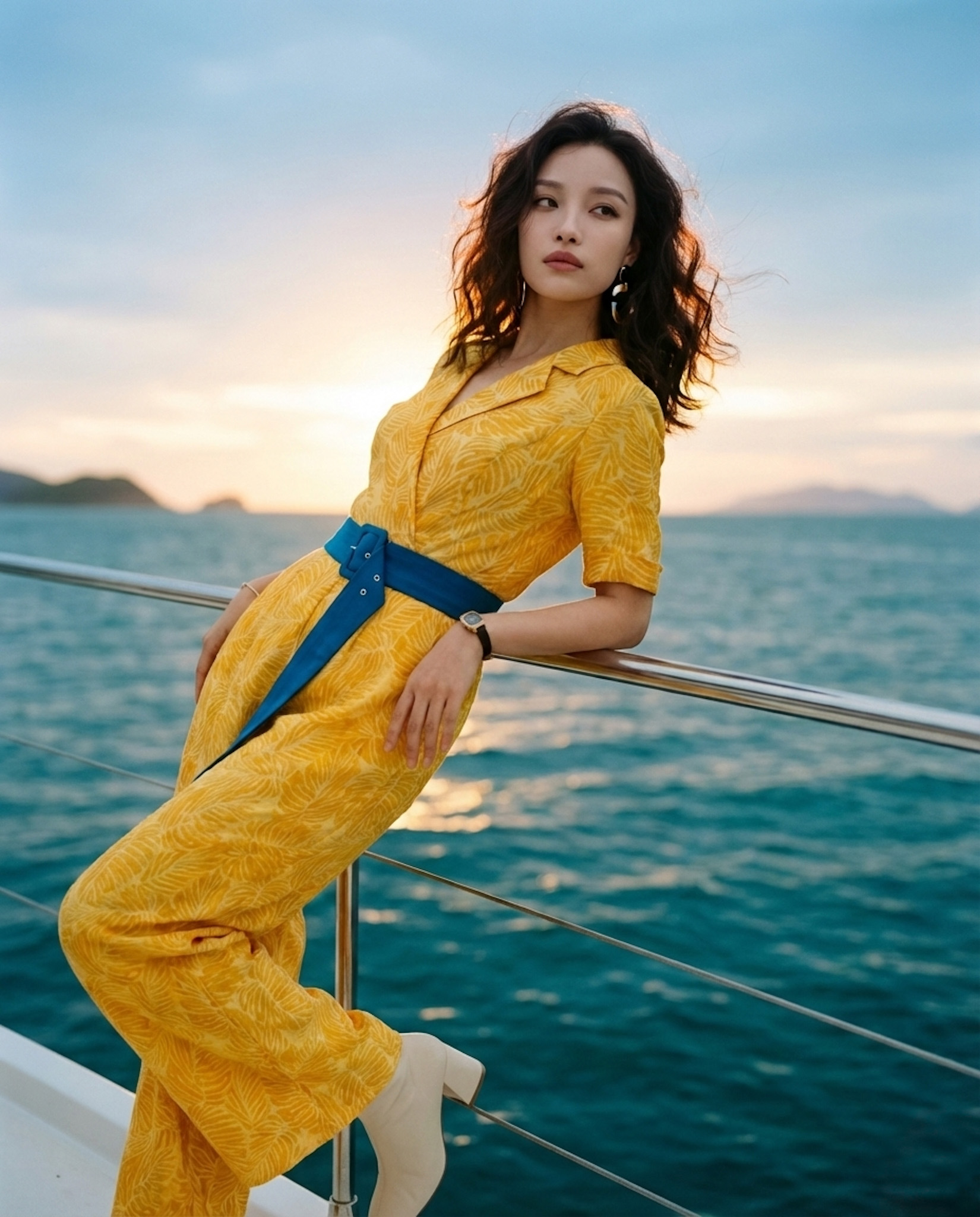 Floral Linen Jumpsuit for Women — Golden Yellow Print