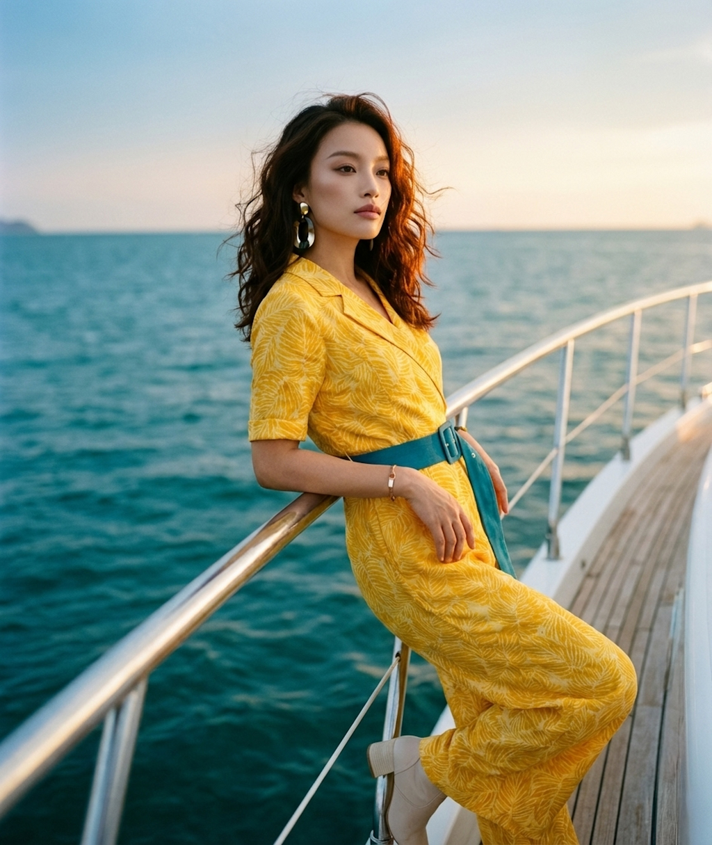 Floral Linen Jumpsuit for Women — Golden Yellow Print - gallery