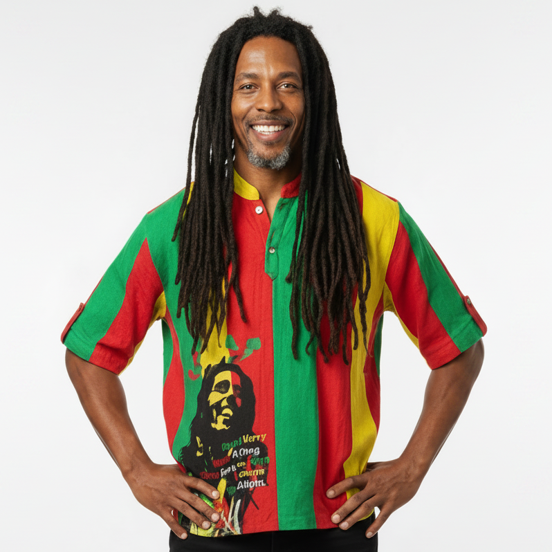 Rasta Stripe Bamboo Linen Shirt for Men