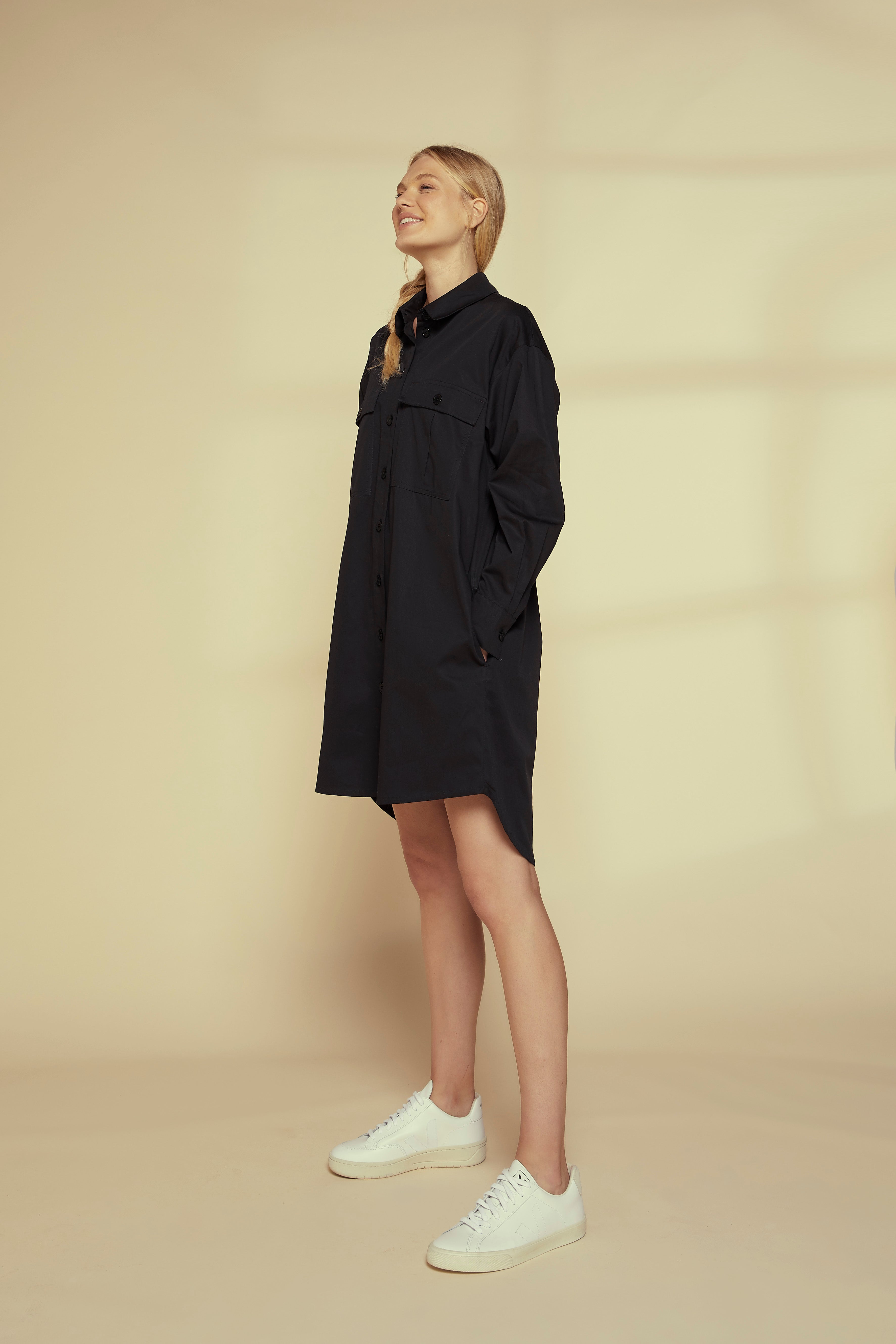 Organic Cotton Shirt Dress for Women — Drop Hem Versatile Layer - gallery