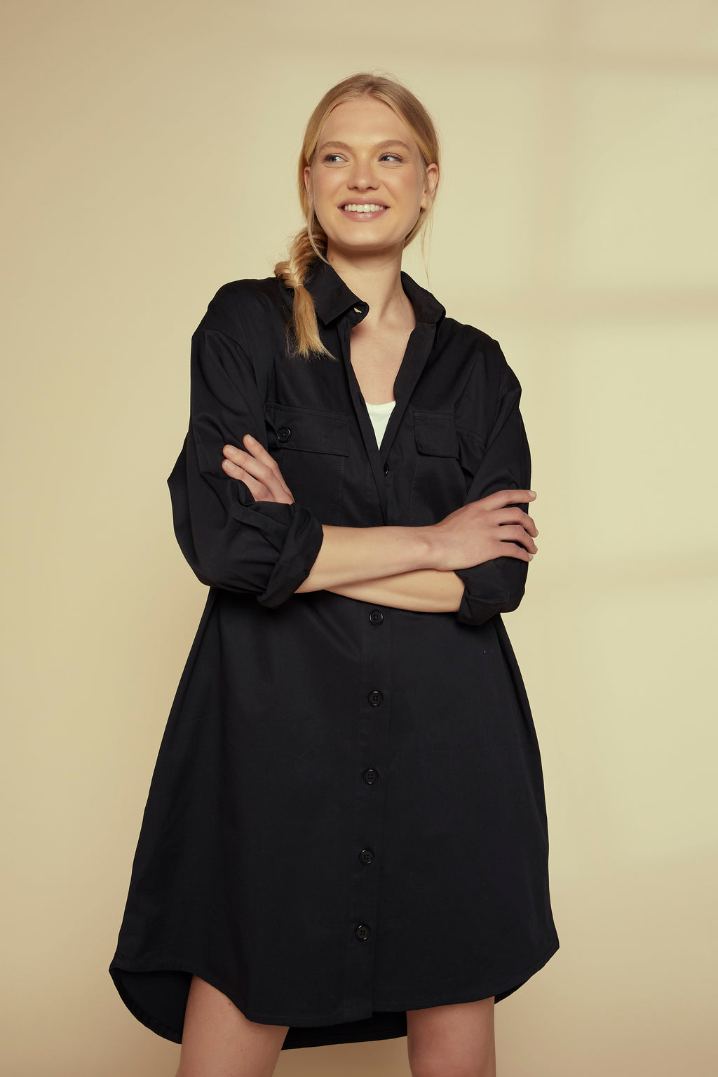 Organic Cotton Shirt Dress for Women — Drop Hem Versatile Layer