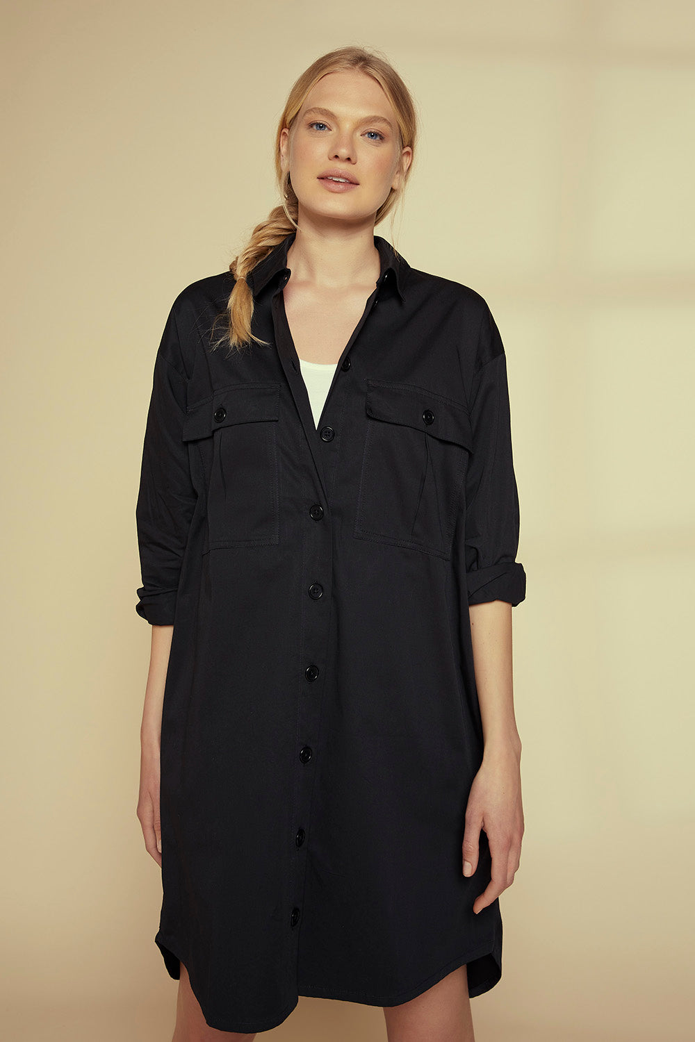 Organic Cotton Shirt Dress for Women — Drop Hem Versatile Layer - gallery