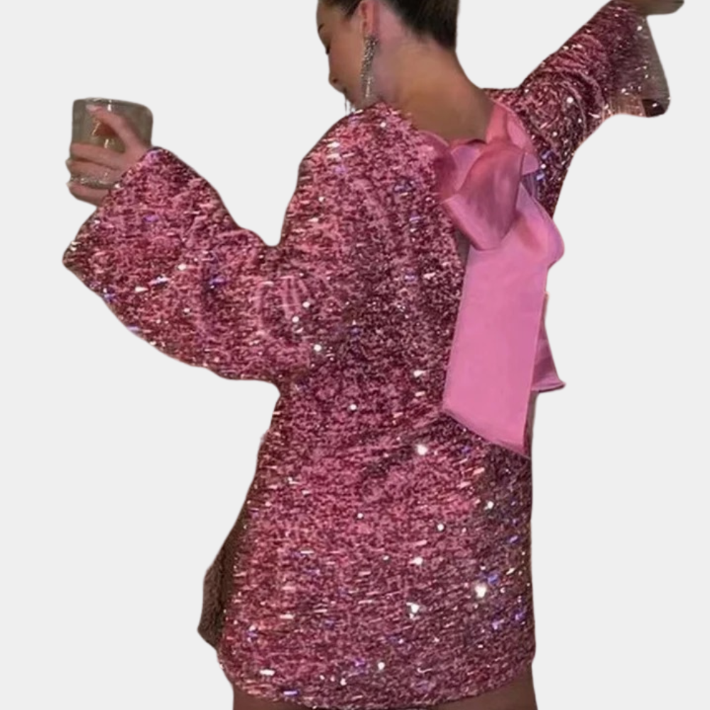 Short Sequin Dress with Round Neck for Women