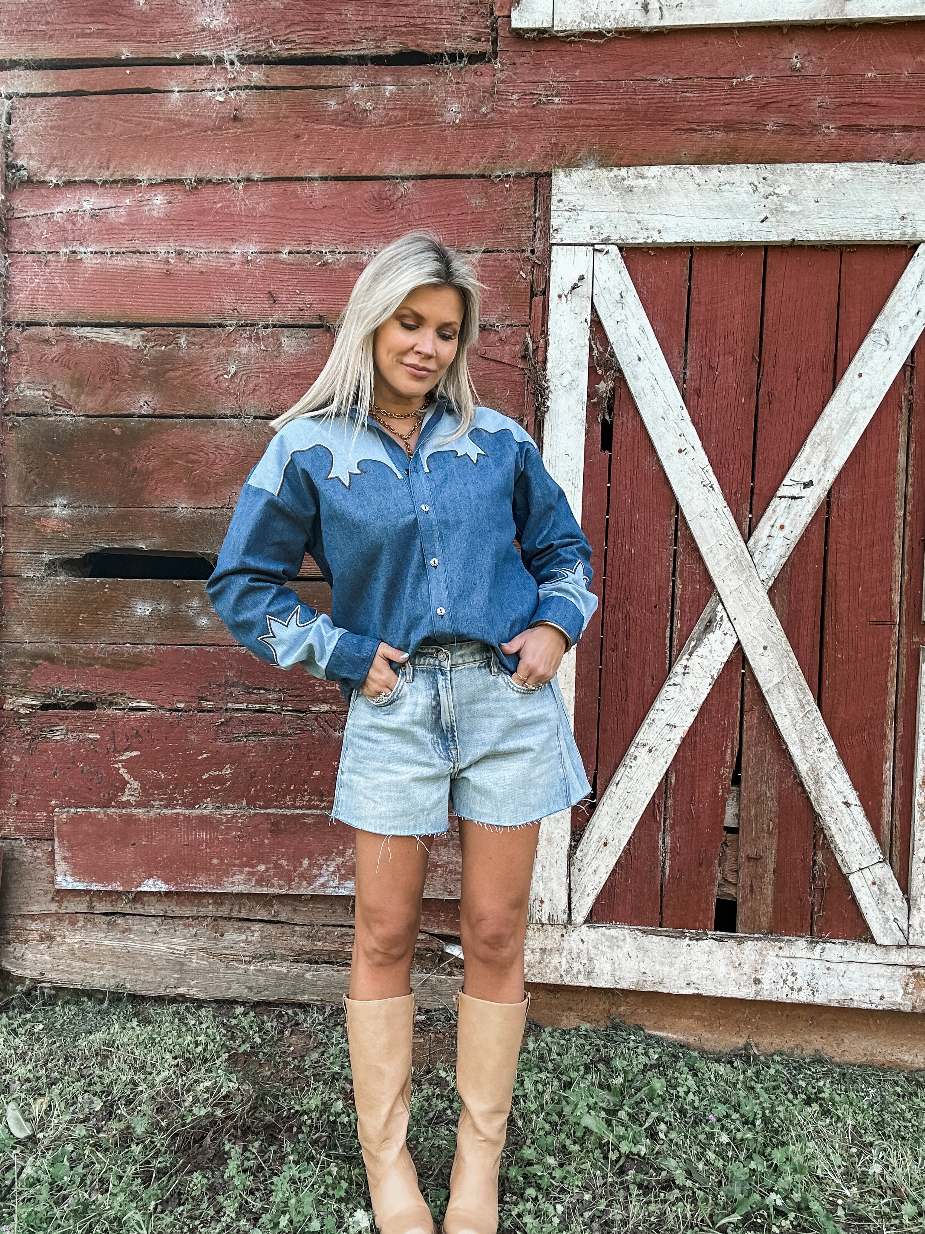 Vintage Western Embroidered Denim Top for Women — Button Front - gallery