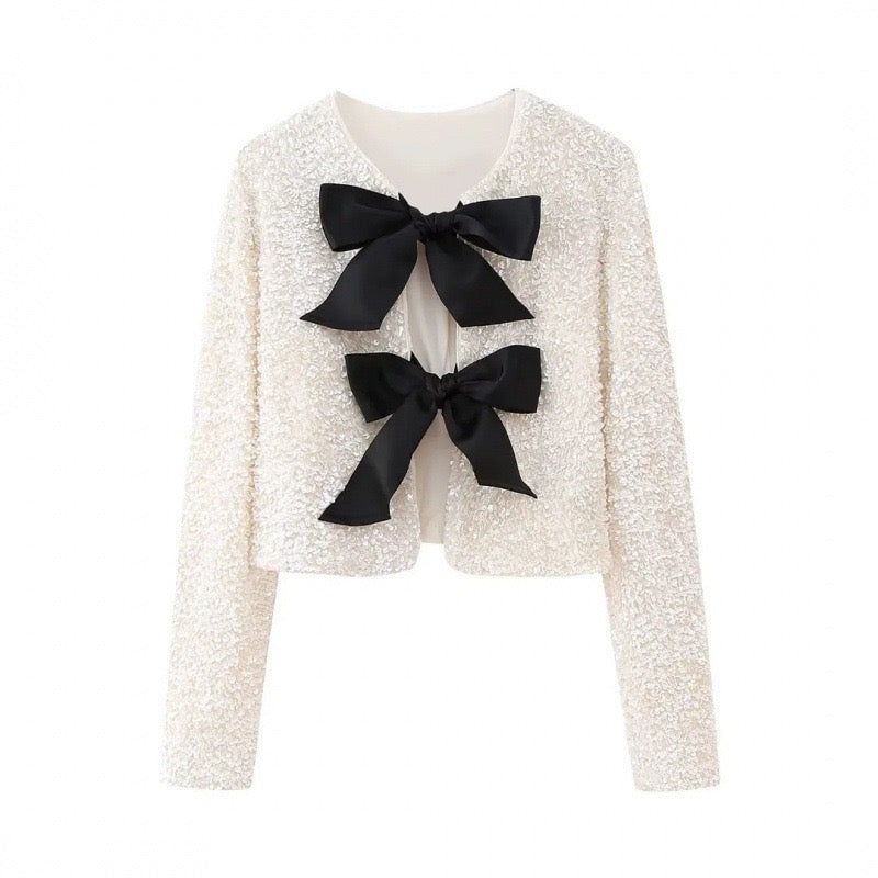Claddie Bow Tie Up Sequin Party Top for Women - gallery