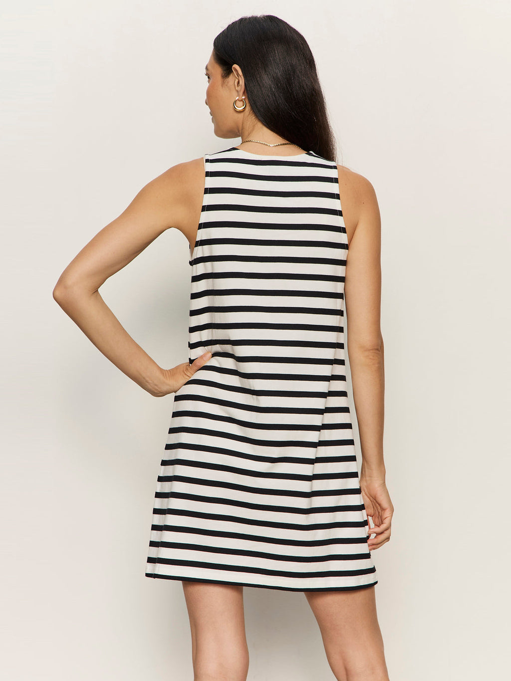 Striped Knit Mini Dress for Women — Crew Neck Pull-On Shift - gallery