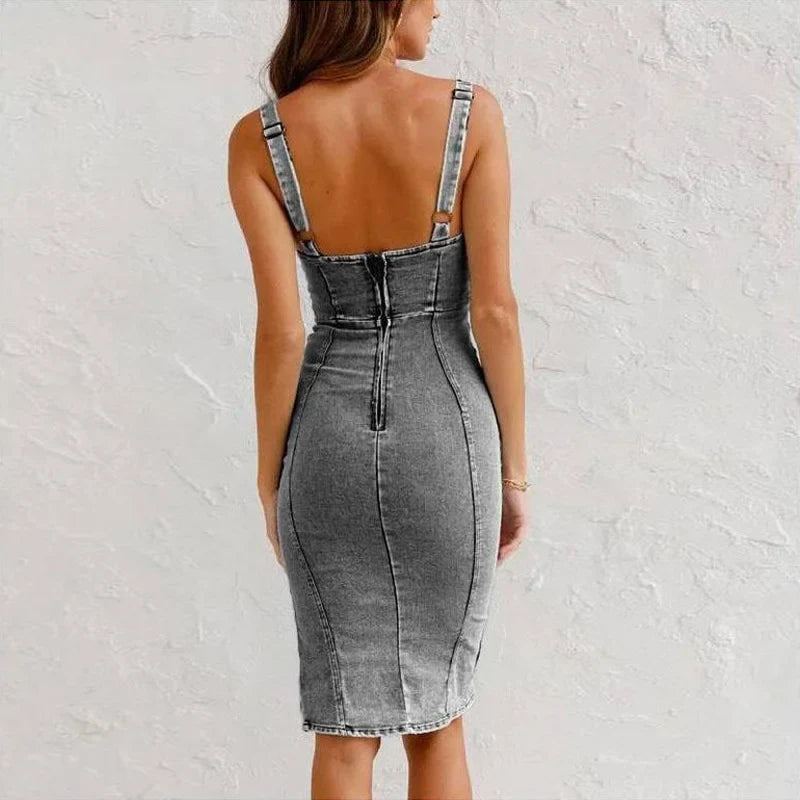U-Neck Suspender Denim Dress for Women — Flattering Fit - color_variant