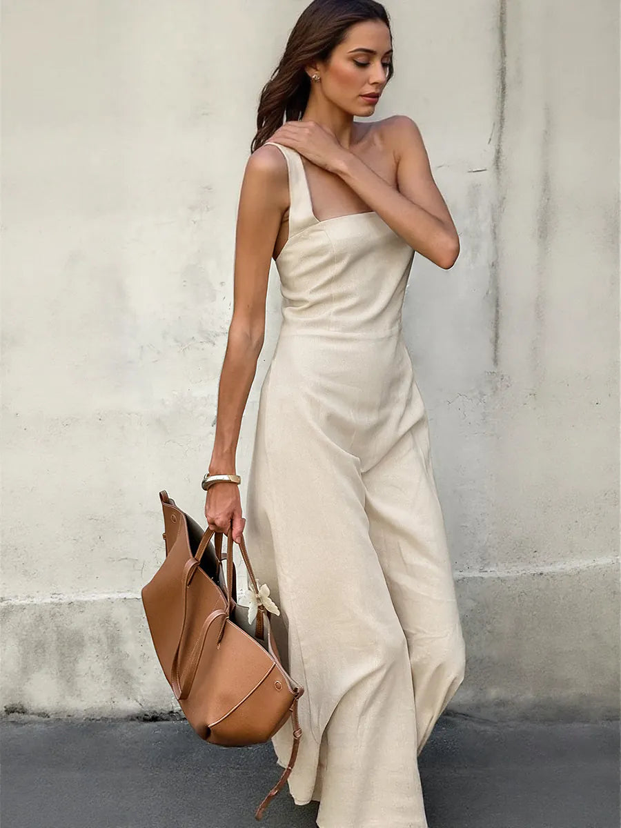 Cotton Linen Square-Neck A-Line Suspender Dress for Women - gallery