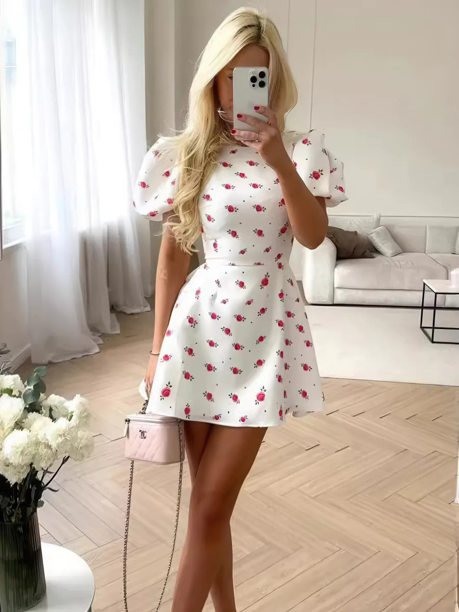 Puff Sleeve Floral Mini Dress for Women — Feminine Print