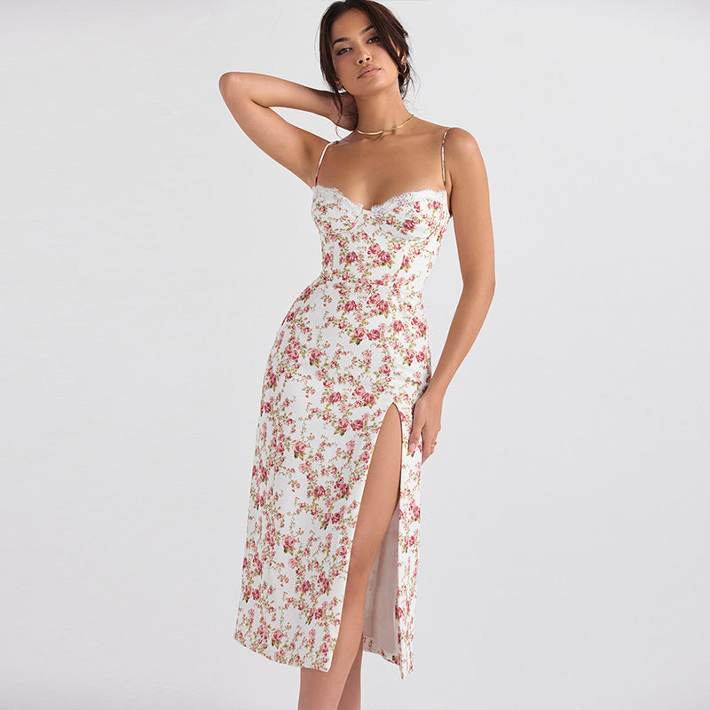 Floral Slit Suspender Dress for Women — Adjustable Straps
