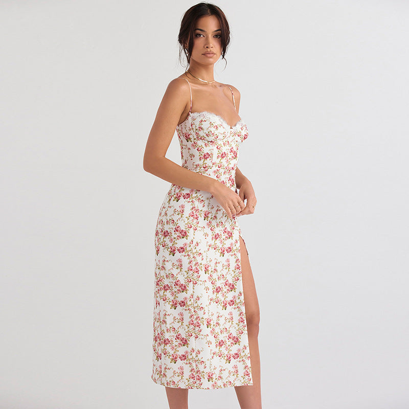Floral Slit Suspender Dress for Women — Adjustable Straps - color_variant
